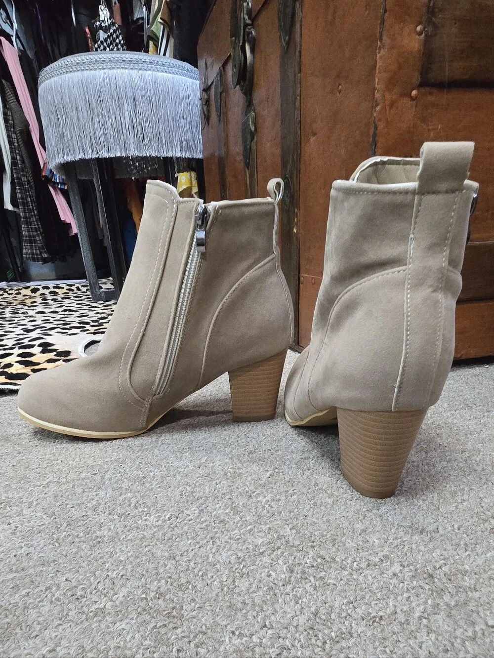 SHEIN Taupe Suede Ankle Booties